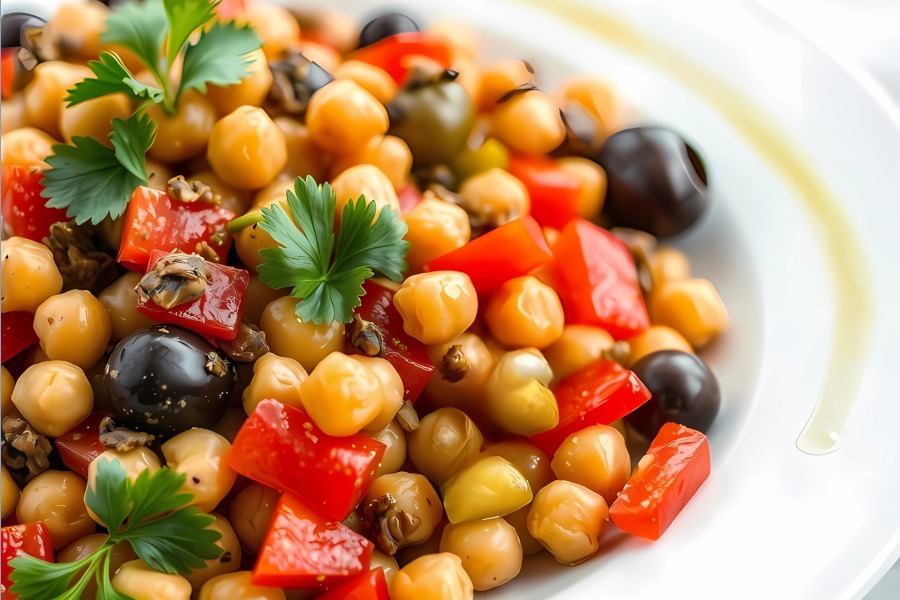 Ensalada de Garbanzos con Pimiento y aceitunas negras