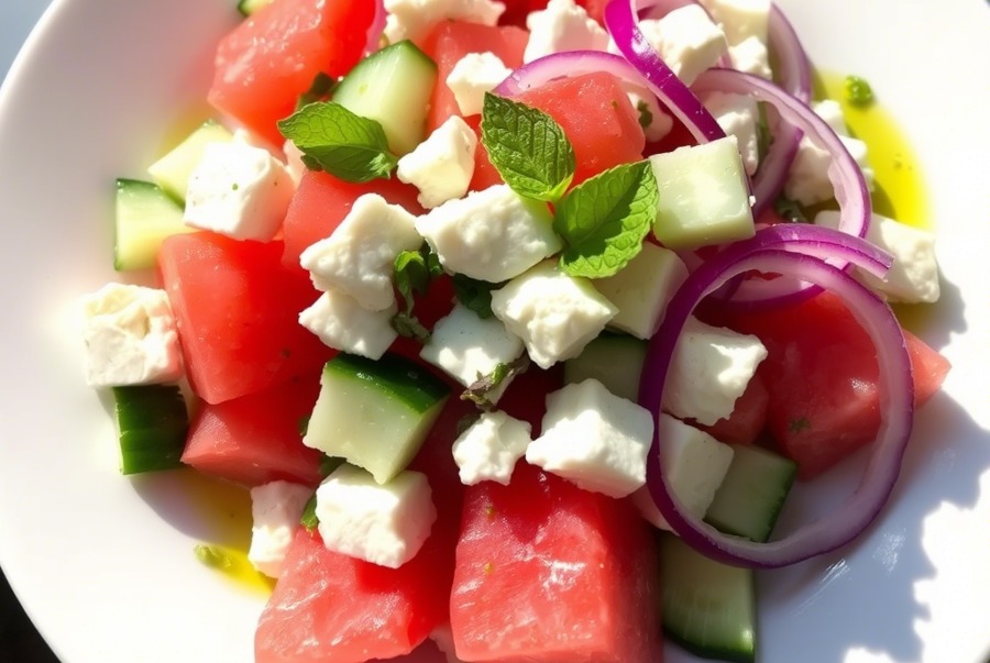 Ensalada de Pepino y Sandía con Queso Feta